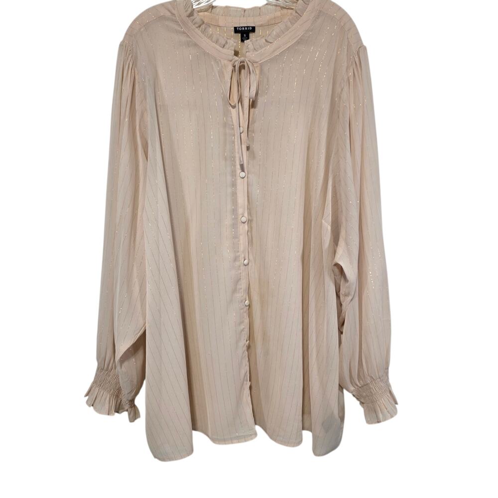 Torrid Womens Crinkle Chiffon Button Up Mock Neck Blouse Size 5X - Picture 10 of 12